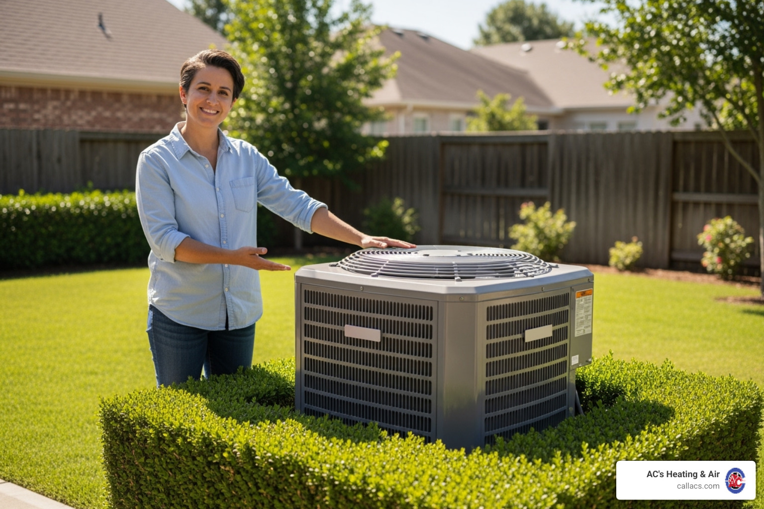Homeowner smiling next to their well-maintained outdoor AC unit - ac unit valve replacement