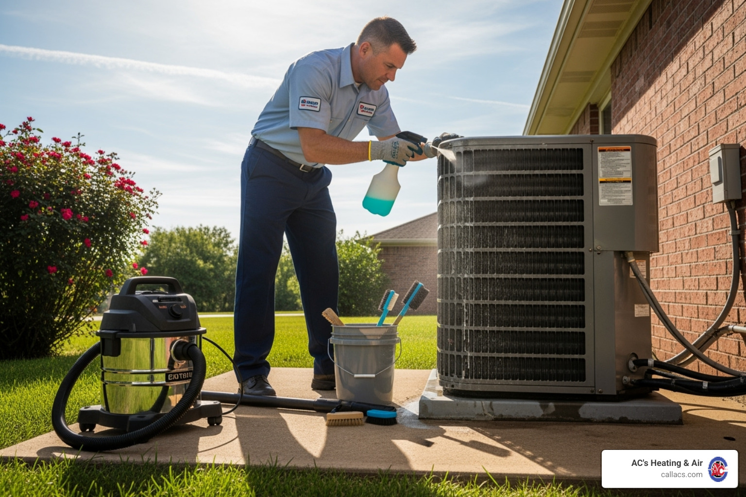 Technician cleaning an outdoor AC unit - 24 hour AC Orlando