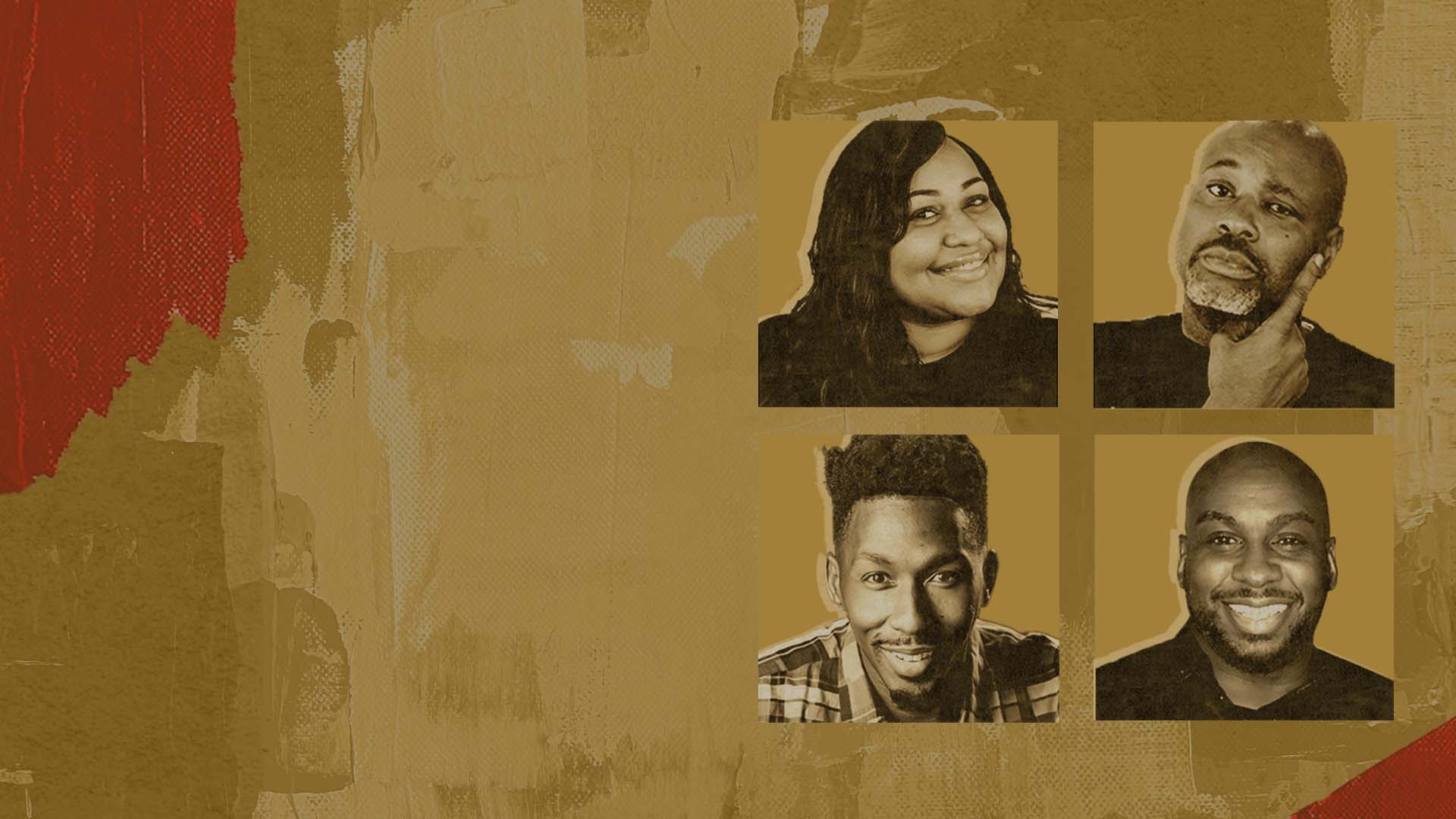 Four featured comedians shown in a portrait collage for Apollo’s May Comedy Club.