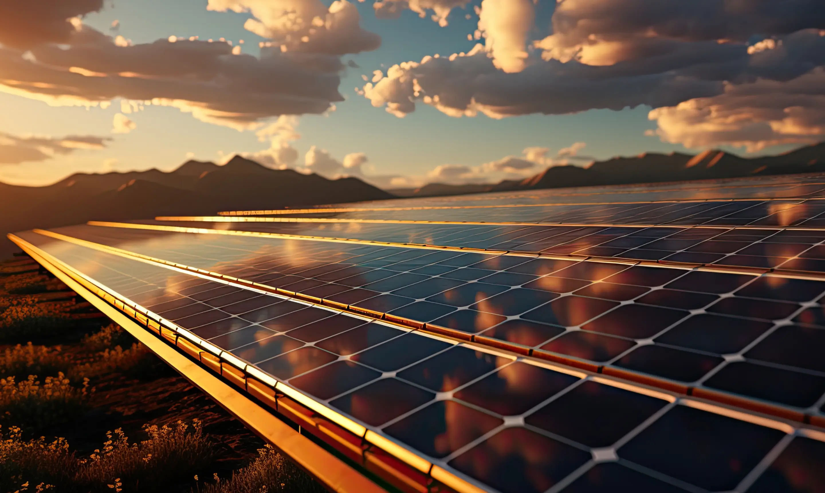 A solar panel with the sun shining through the clouds.