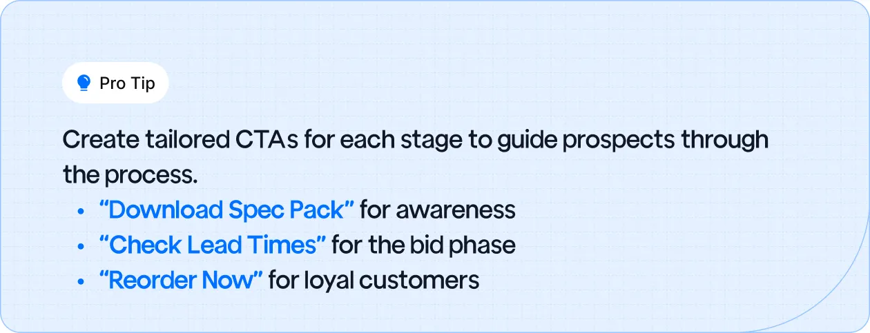 Tip: Create tailored CTAs for each stage to guide prospects through the process.
