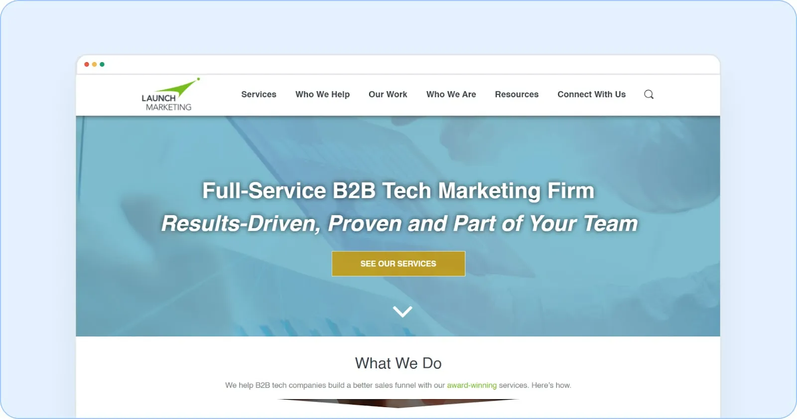 Launch Marketing focusing on B2B strategies, campaign planning, and content creation to help A/V manufacturers improve visibility and generate qualified leads.