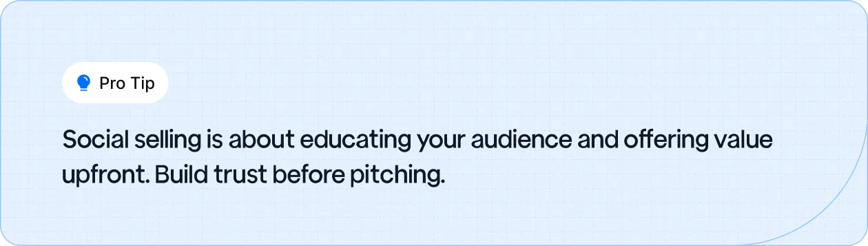 Illustration showing social selling strategy: educating the audience, providing value first, and building trust before making a sales pitch.