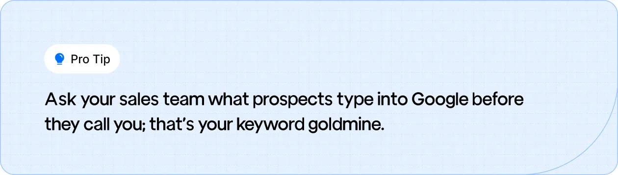 Sales team discussing keyword insights from prospects' Google searches.
