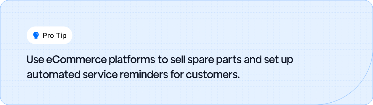 Boost recurring revenue by selling spare parts and automating service reminders through eCommerce platforms.