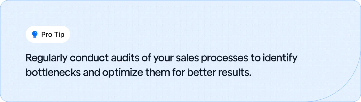 Improve sales efficiency by regularly auditing your processes to spot bottlenecks and optimize performance.