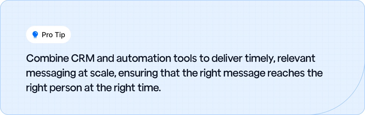 Pro tip on using CRM and automation tools to send targeted, timely messages, ensuring the right communication reaches the right audience at the right moment.