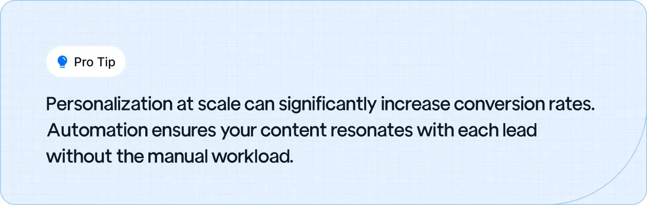 Pro tip highlighting how automation and personalization at scale can boost conversion rates.