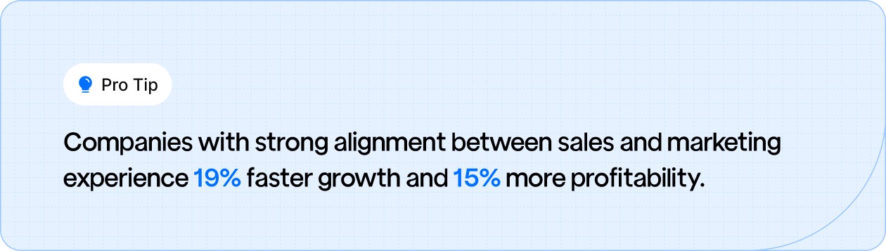 Pro Tip: Companies with strong sales and marketing alignment see 19% faster growth and 15% more profitability.