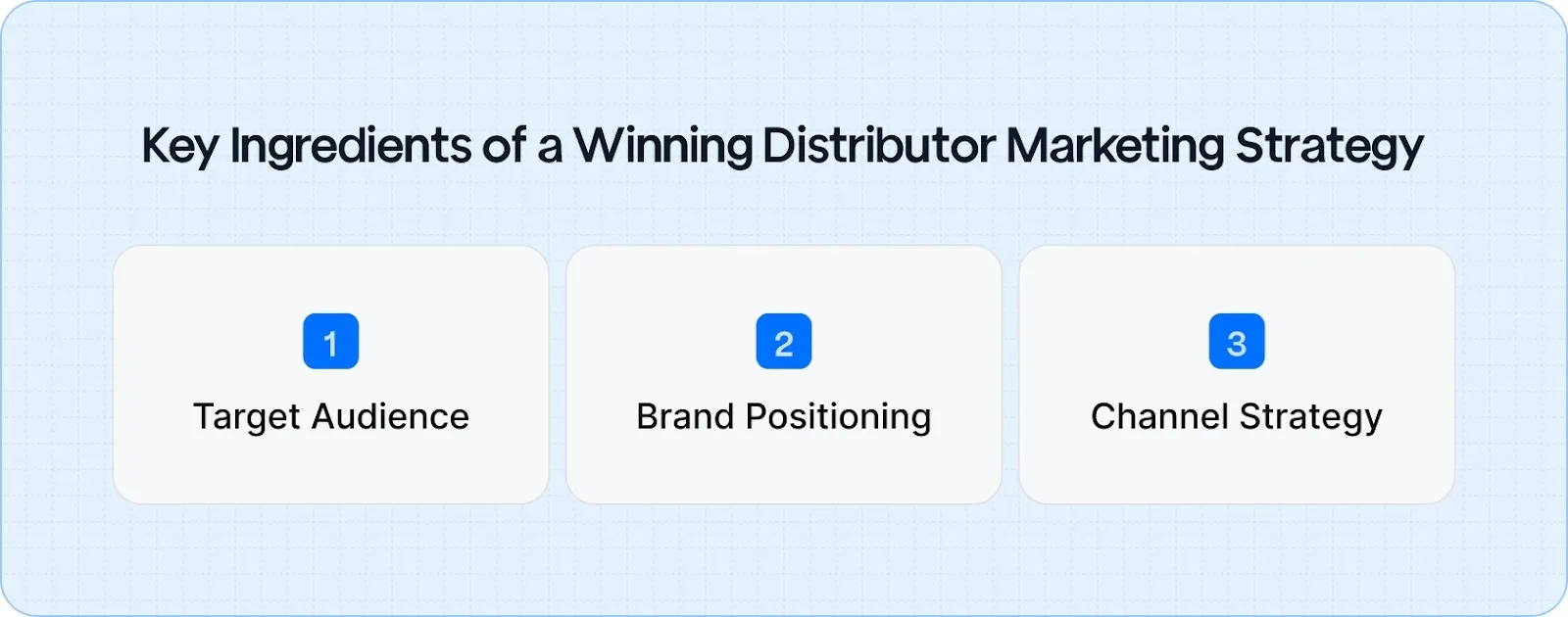 Key elements of a successful distributor marketing strategy: targeting the right audience, positioning your product effectively, and selecting the best channels to reach customers.