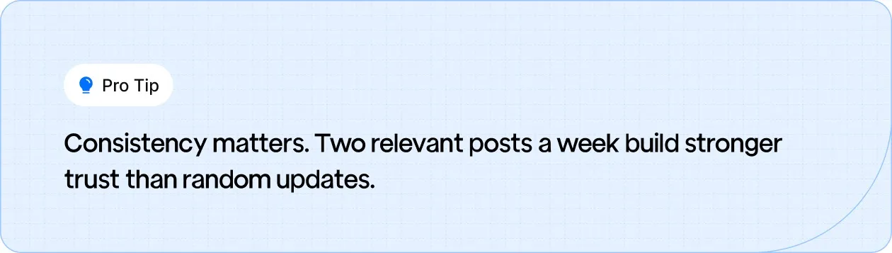 Post consistently to build trust, two targeted posts a week are more effective than random updates