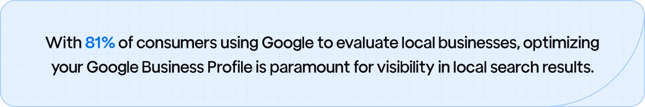 81% of consumers using Google to evaluate local businesses, optimizing your Google Business Profile is paramount for visibility in local search results.