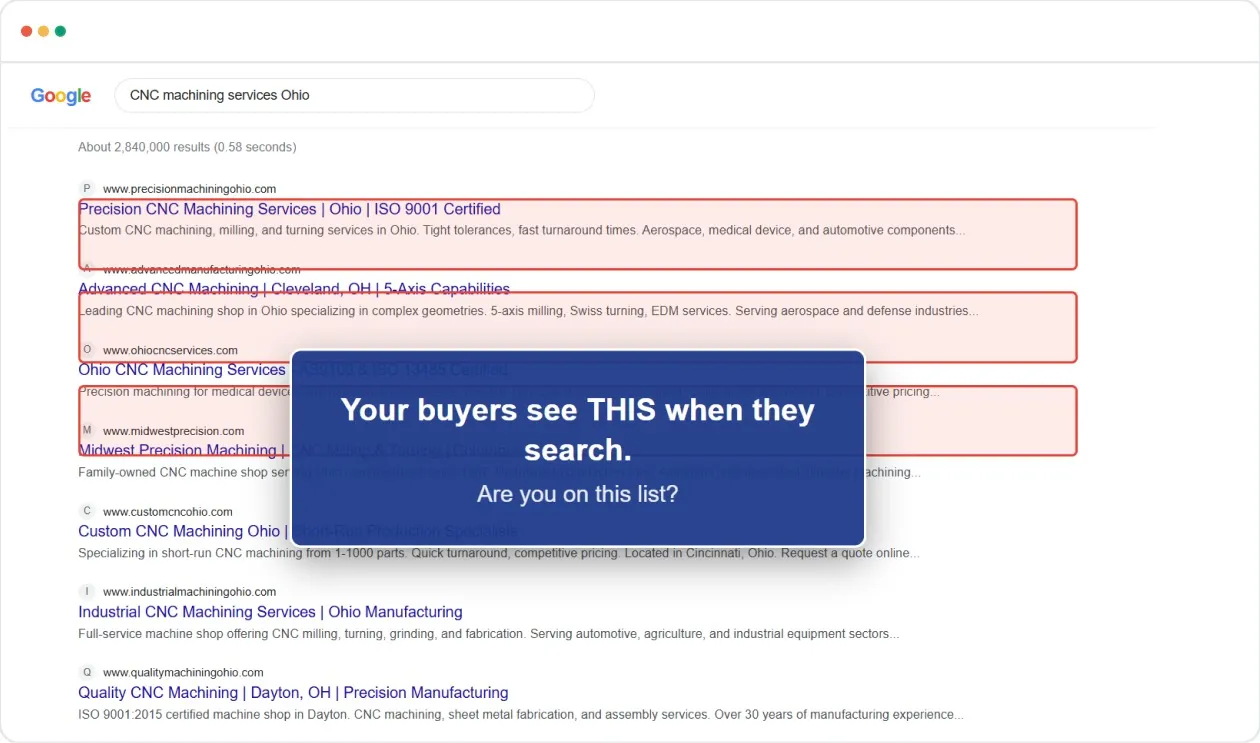 SERP Results for Manufacturers Doing SEO