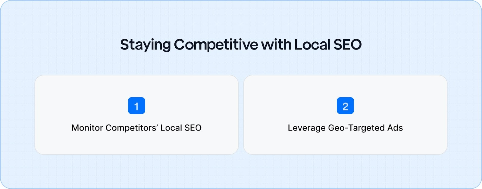 Staying competitive with local SEO involves monitoring competitors' strategies and using geo-targeted ads to boost visibility and attract more local leads.
