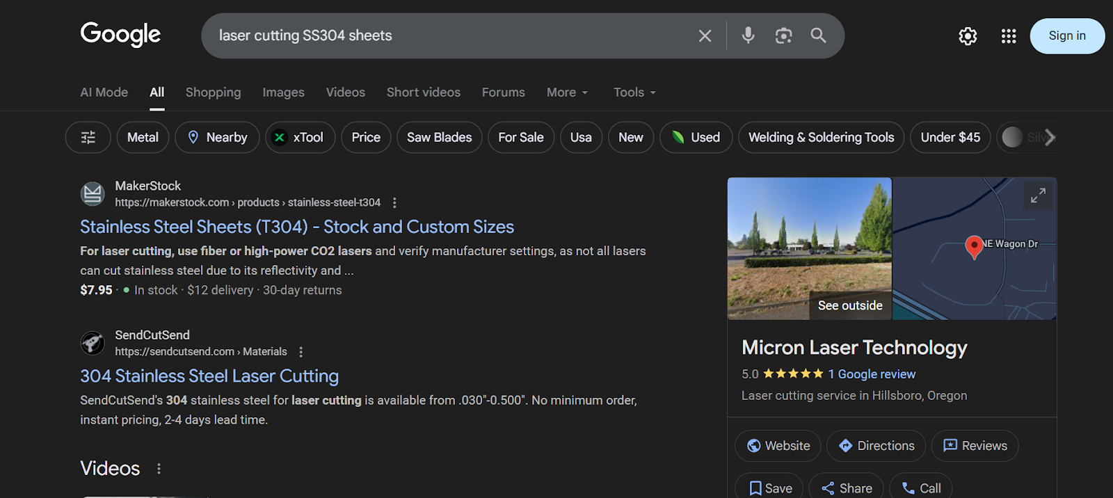 A Screenshot showing how Google Search Results Look