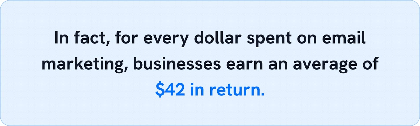 Email marketing ROI statistic showing $42 return for every dollar spent