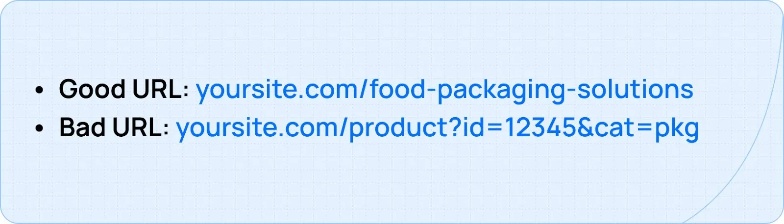 Example showing good SEO-friendly URL structure compared to a bad URL
