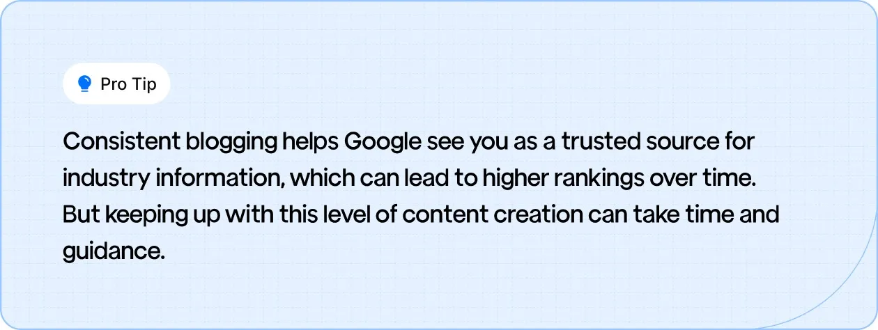 Consistent blogging builds trust with Google and boosts your rankings over time.