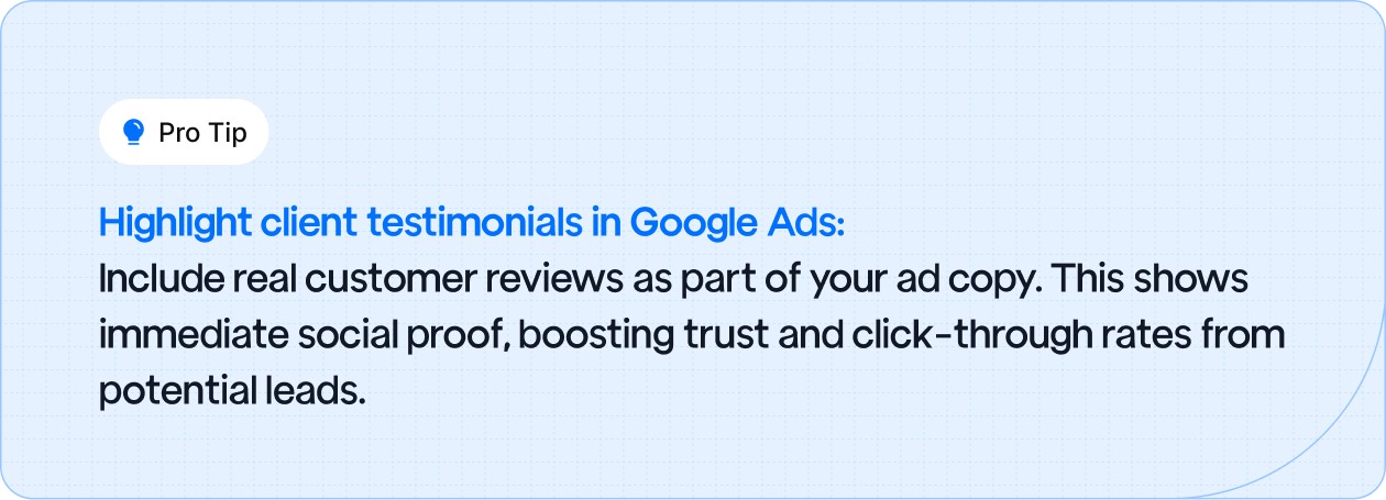 Tip: Highlight Client Testimonials in Google ads