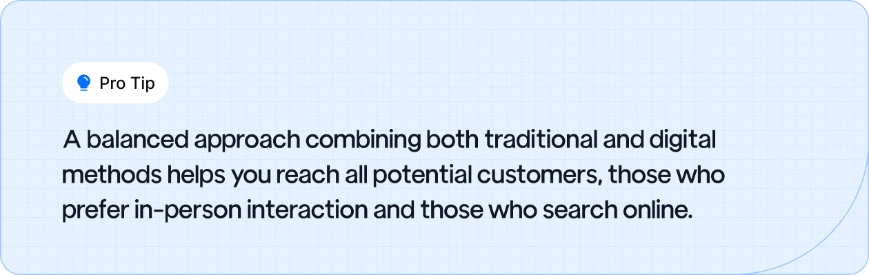 Roofers benefit most when they use both offline outreach and online marketing together.