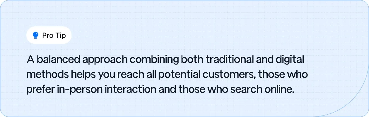 Roofers benefit most when they use both offline outreach and online marketing together.