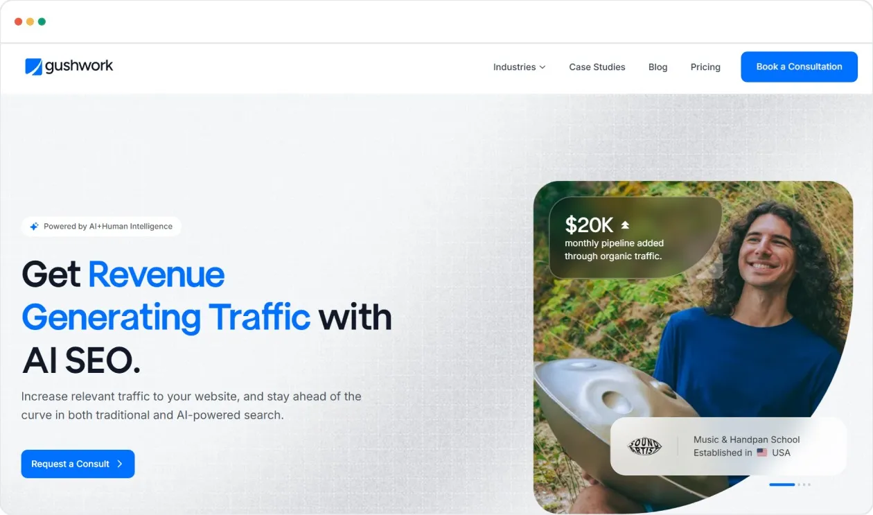 Gushwork helps you own your lead generation system. By focusing on organic growth via SEO and targeted content