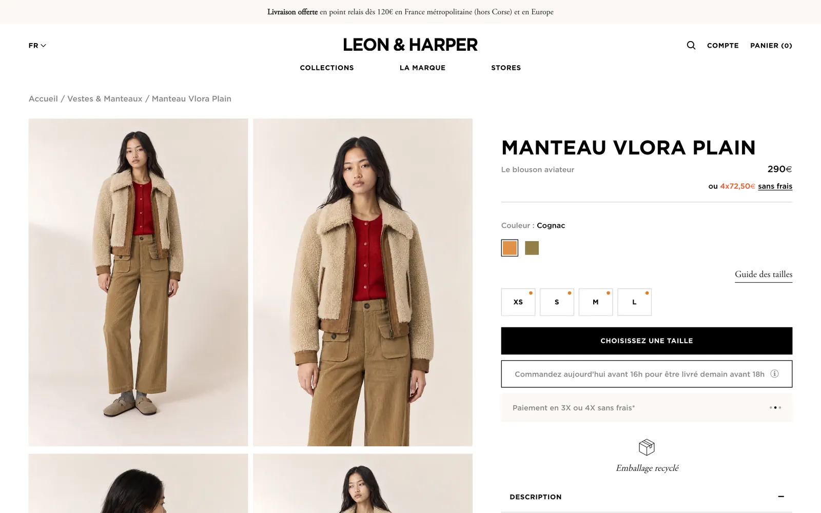 Fiche produit de la boutique Leon & Harper, version ordinateur