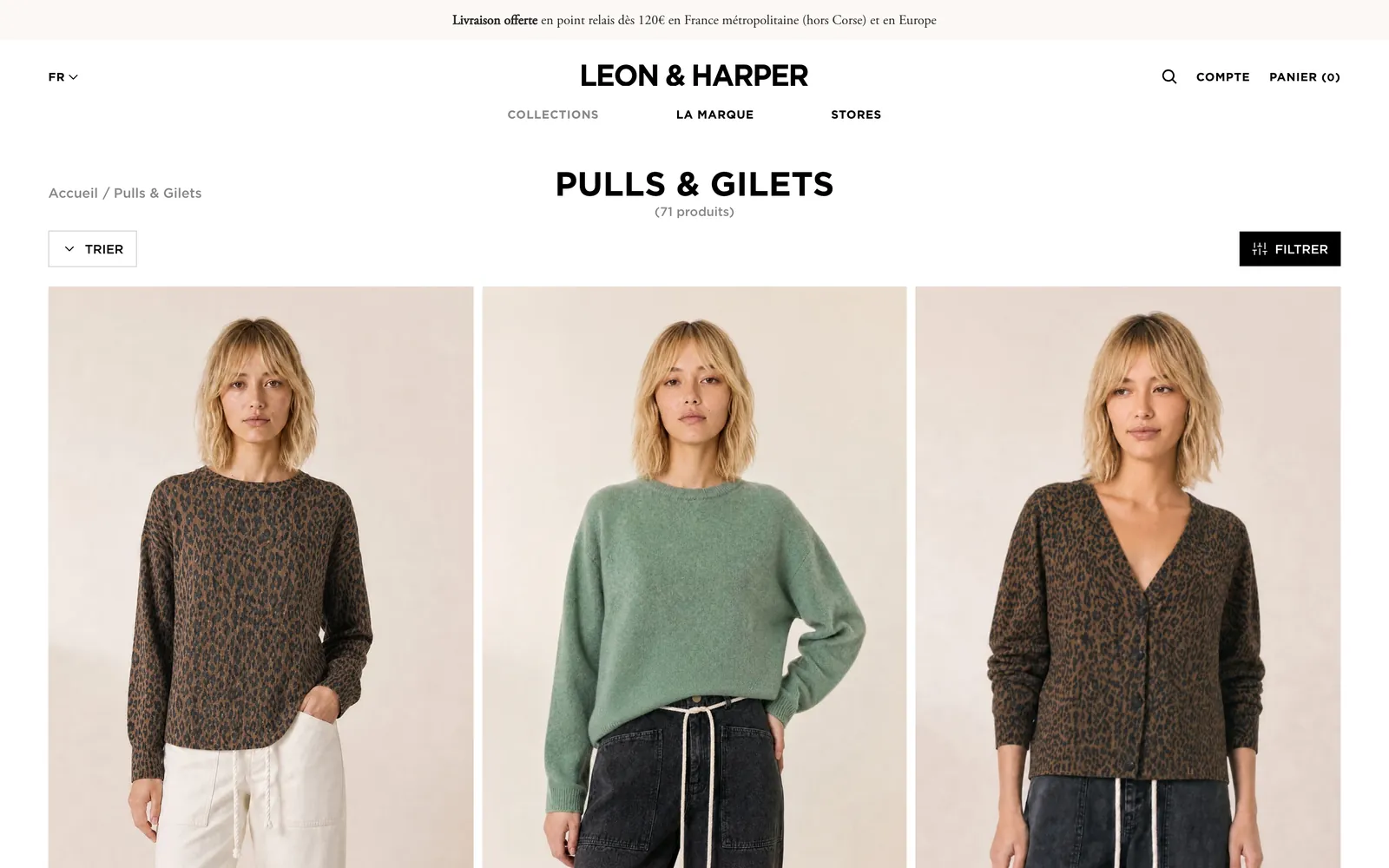 Liste produits de la boutique Leon & Harper, version ordinateur