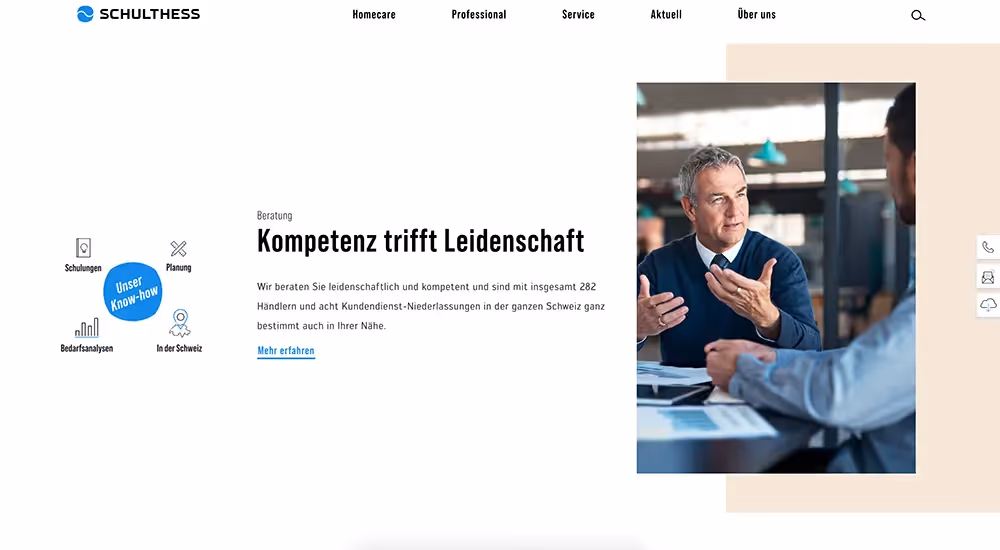Schulthess Website Kompetenzseite – Webagentur Zürich Rosarot