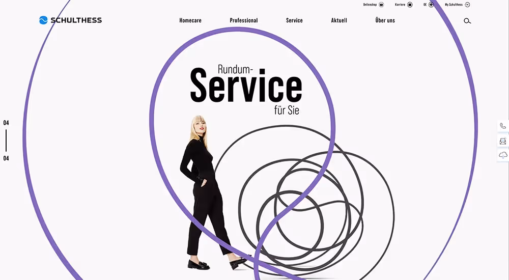 Schulthess Website Startseite mit Frau in Kreisen – Webagentur Zürich Rosarot