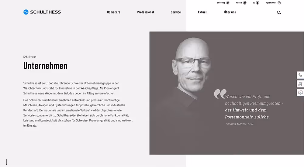 Schulthess Website Unternehmensseite Geschichte – Webagentur Zürich Rosarot