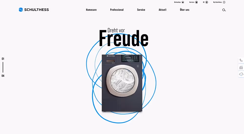 Schulthess Website Startseite mit Waschmaschine – Webagentur Zürich Rosarot