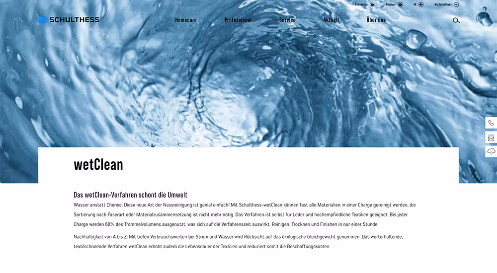 Schulthess Website Wetclean Seite – Webagentur Zürich Rosarot