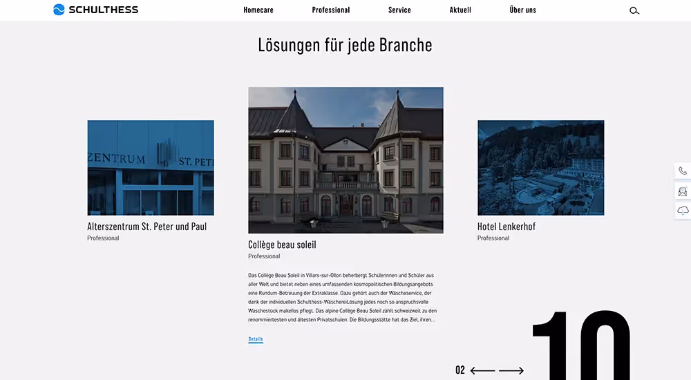 Schulthess Website Branchelösungen Seite – Webagentur Zürich Rosarot