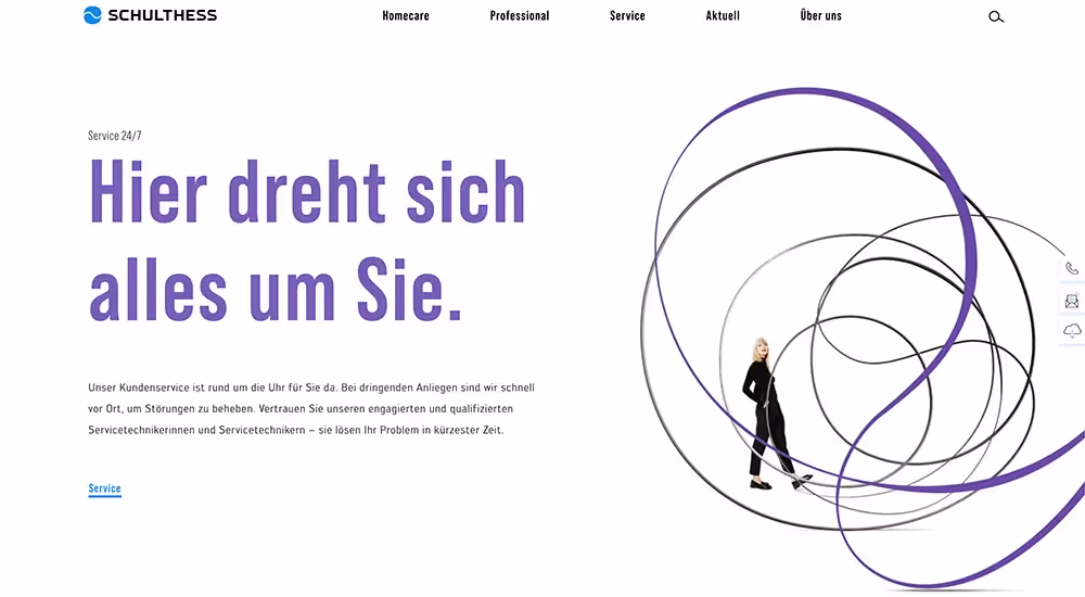 Schulthess Website Startseite mit Frau – Webagentur Zürich Rosarot