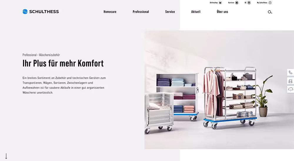 Schulthess Website mit Wäschewagen – Webagentur Zürich Rosarot