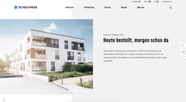 Schulthess Website mit Gebäude in weiss – Webagentur Zürich Rosarot