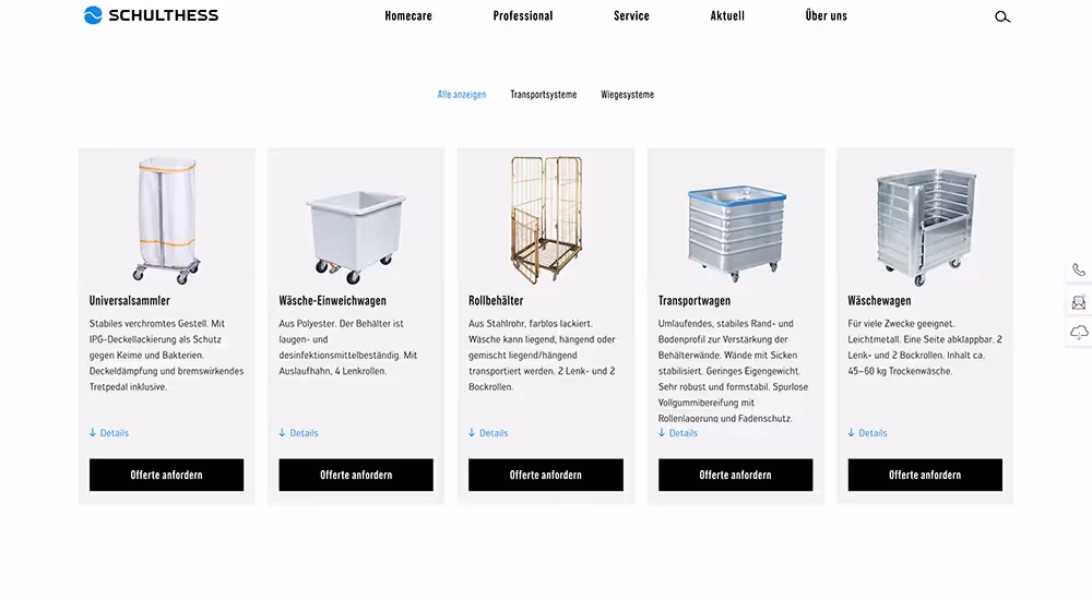 Schulthess Website mit Zubehör Waschmaschine – Webagentur Zürich Rosarot