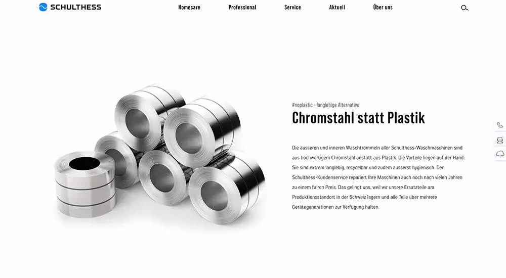 Schulthess Website mit Chromstahl Teile – Webagentur Zürich Rosarot