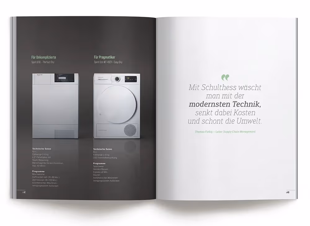 Schulthess Katalog mit zwei Wäschetrockner – Werbeagentur Zürich
