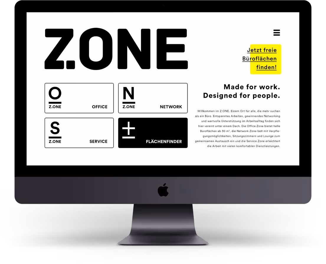 Zone Website Design in weiss Mockup auf Desktop – Webagentur Zürich