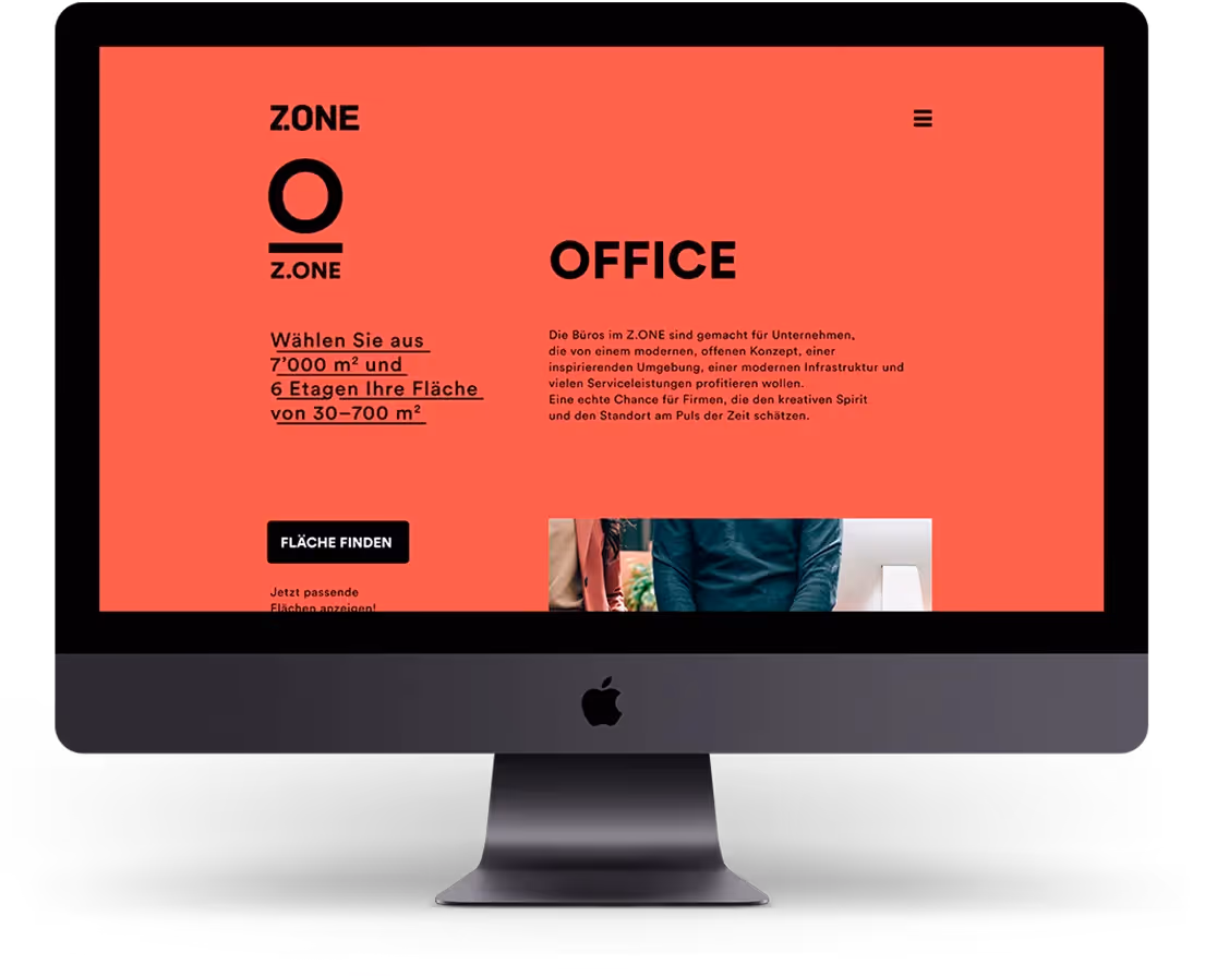 Zone Website Design in rot Mockup auf Desktop – Webagentur Zürich