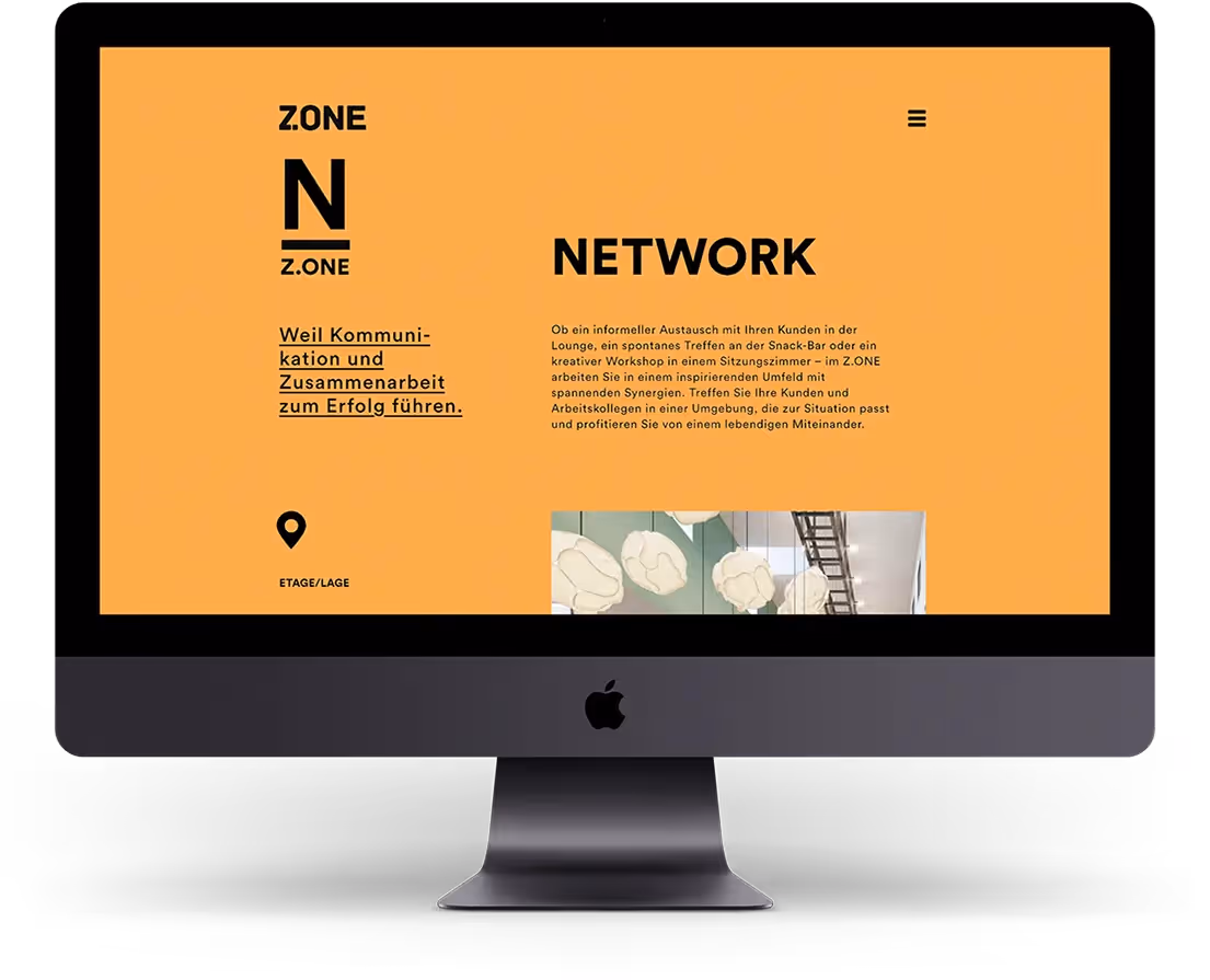 Zone Website Design in orange Mockup auf Desktop – Webagentur Zürich