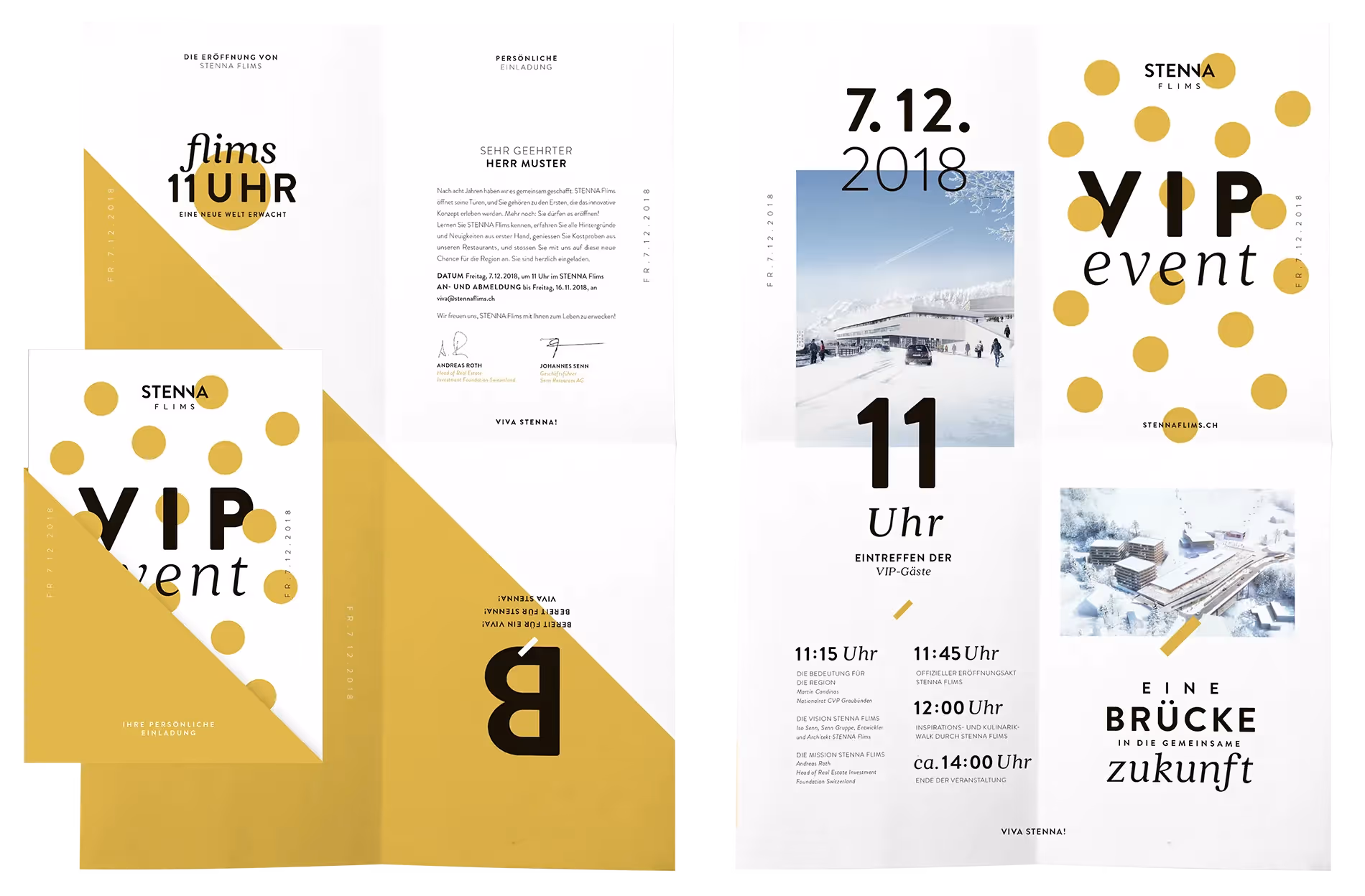 Stenna Flims Flyer in gelb blau – Agentur Zürich