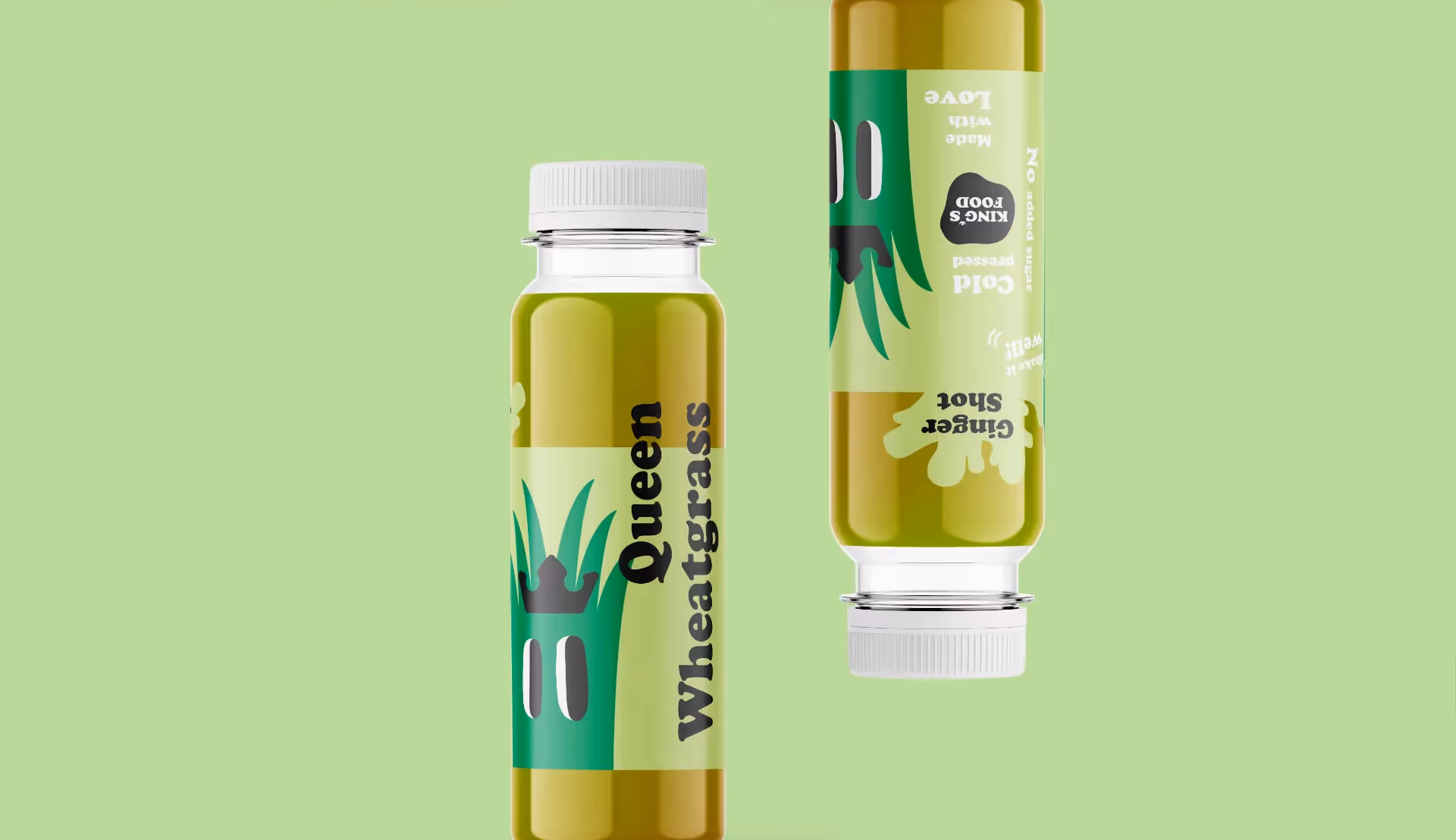 Kingsfood Packagin Design Agentur Flasche auf grünem Hintergund  quer– Werbeagentur Zürich 