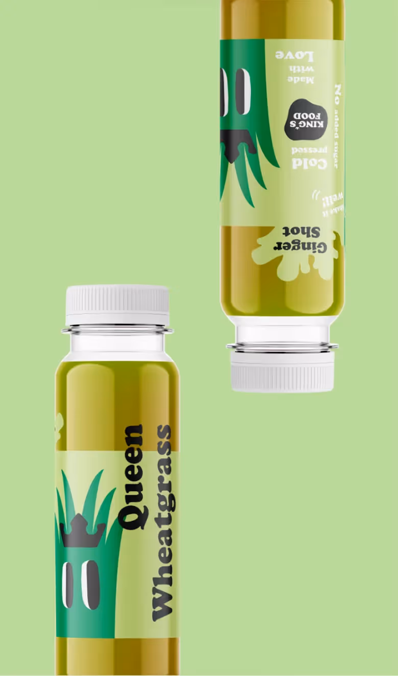 Kingsfood Packagin Design Agentur Flasche auf grünem Hintergund – Werbeagentur Zürich