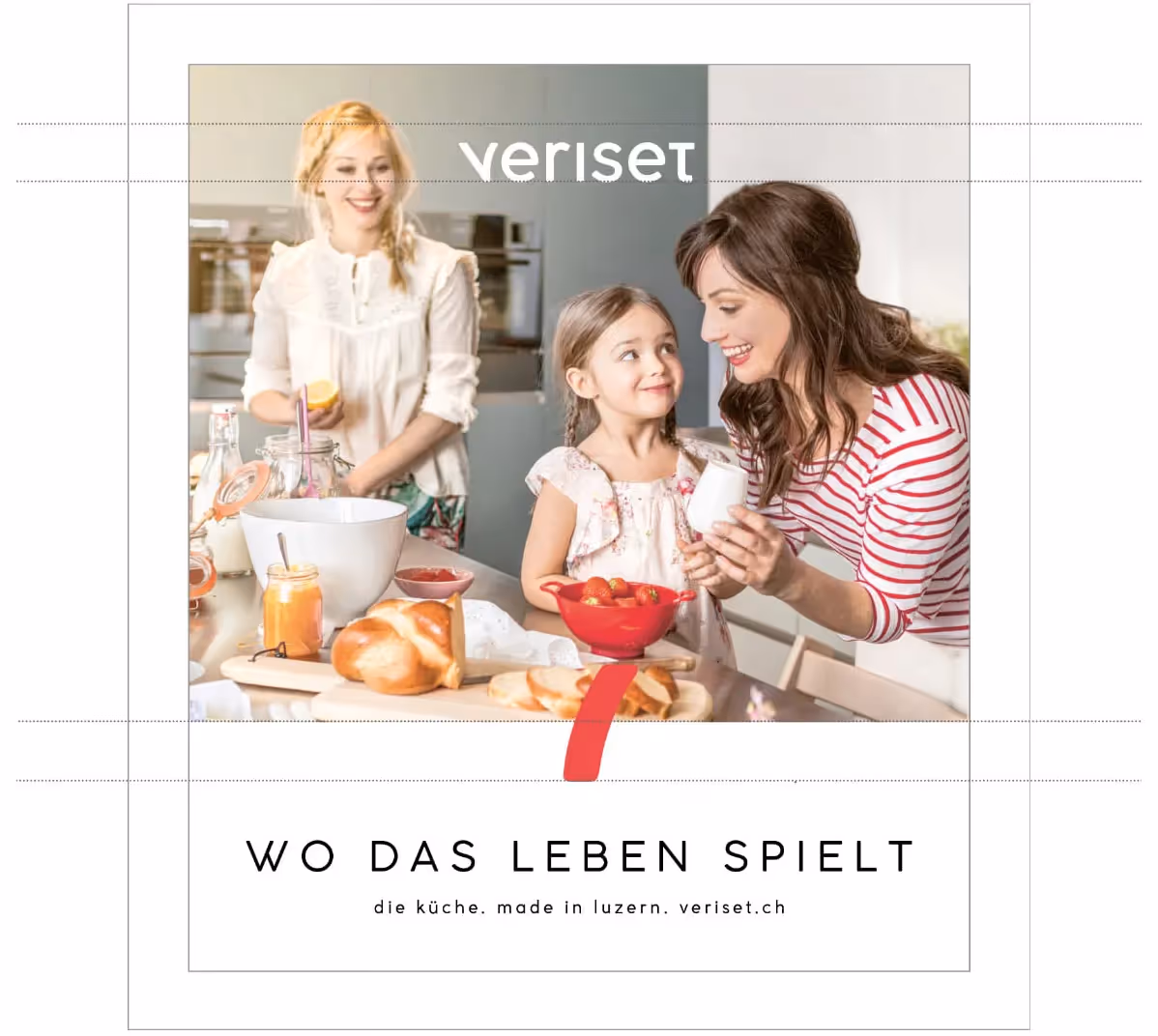 Veriset Anzeige, zwei Frauen und ein Kind in der Küche – Werbeagentur Zürich