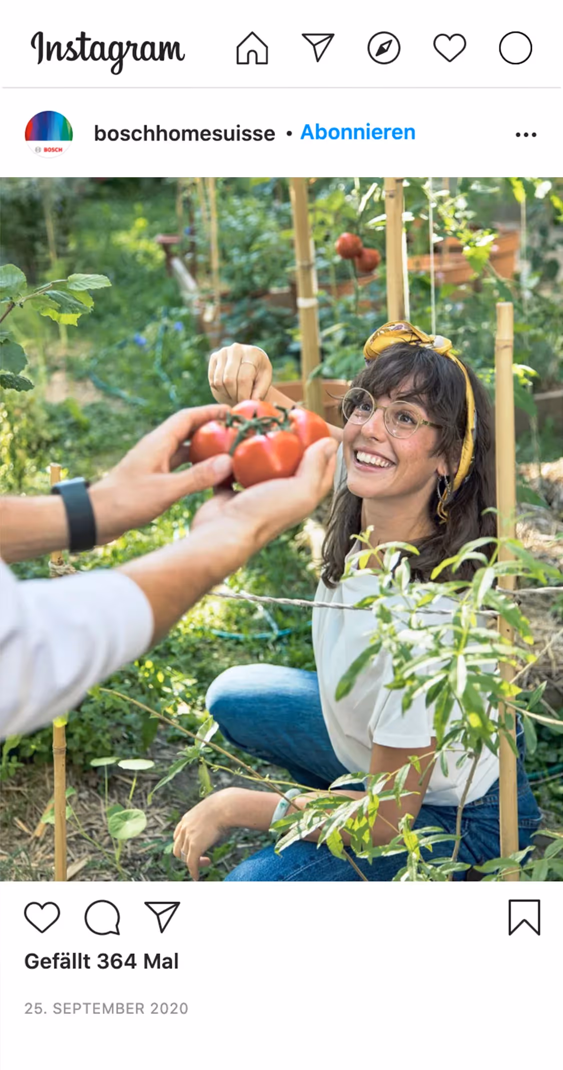 Bosch Social Media Post mit Frau in einem Tomaten Garten – Social Media Agentur