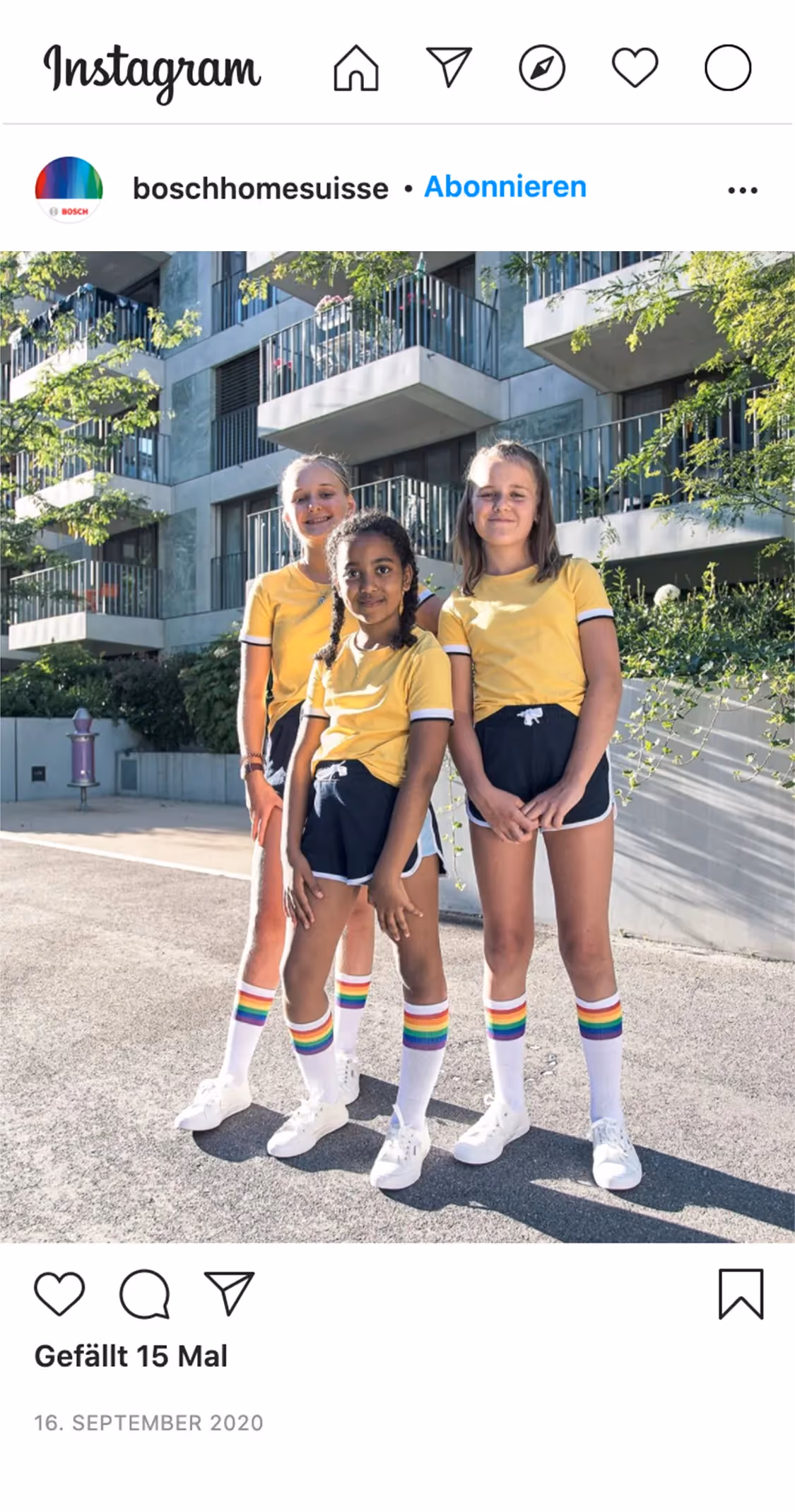 Bosch Social Media Post mit 3 Mädchen mit gelben T-Shirts – Social Media Agentur
