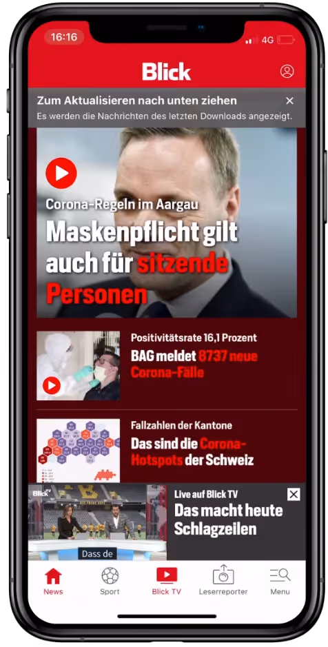 Blick App Laningpage Mobile blick – Werbeagentur Zürich